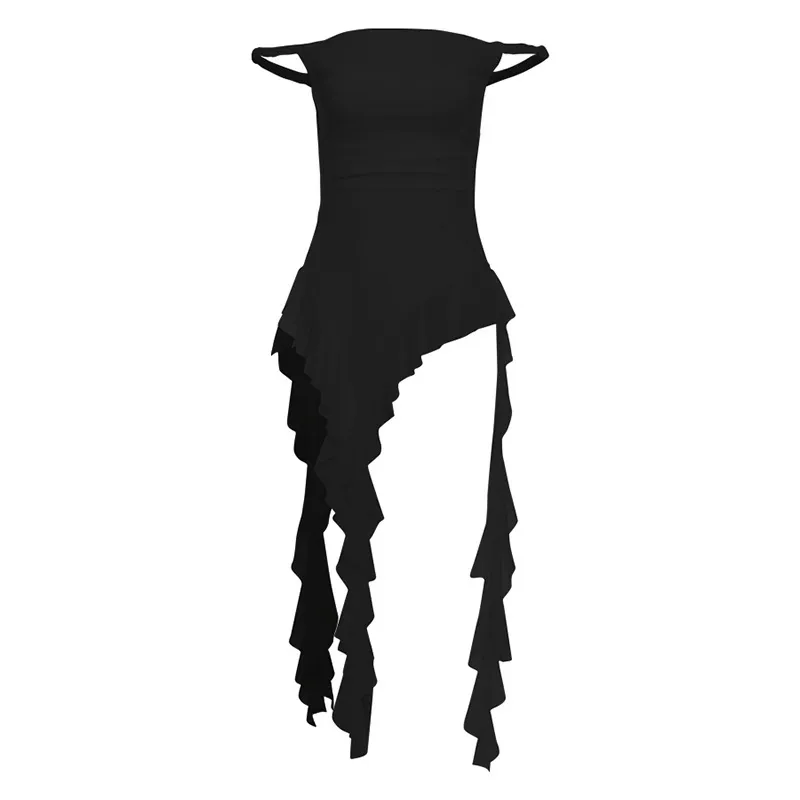 Women's Solid Color Slim-fit Street Fashion Off-shoulder Sleeveless Dress - Black