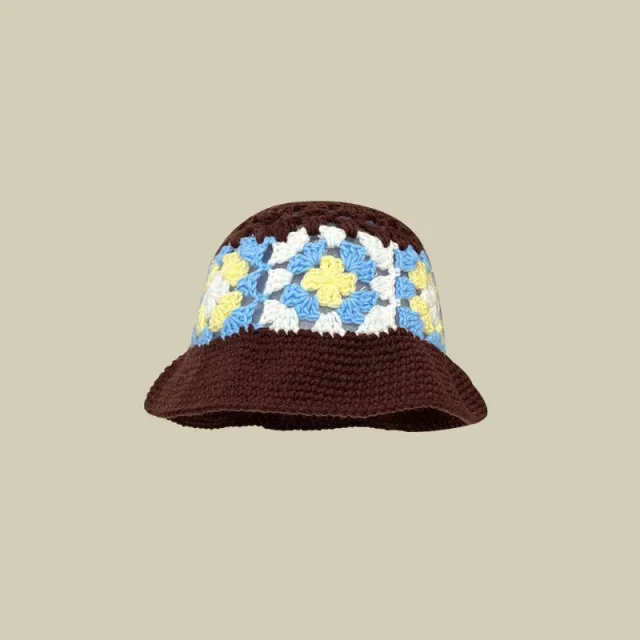 Japanese style Retro Hollow Flower Handmade Knitted Bucket Hat Women Hollow Flower Coffee - Shop at LoveMi