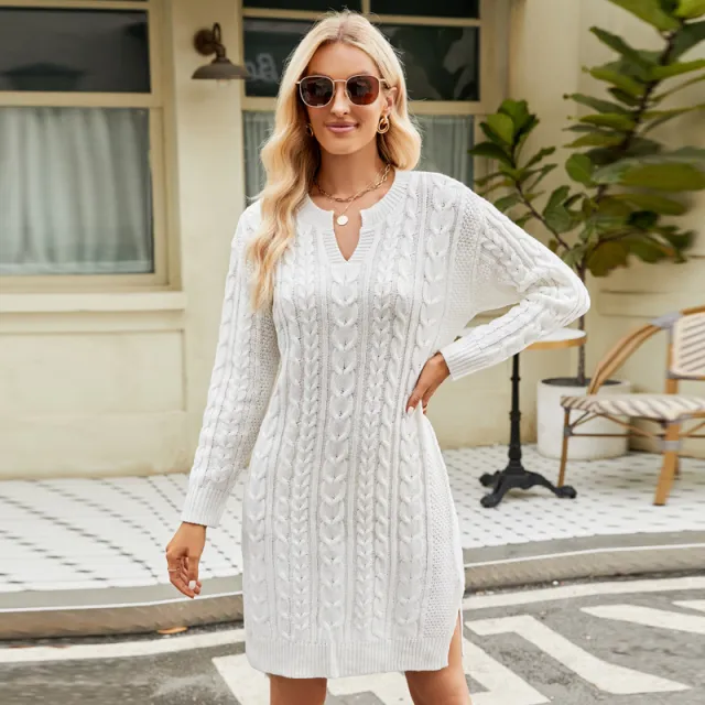 Women's Twisted Midi Knitted Dress White - Shop at LoveMi