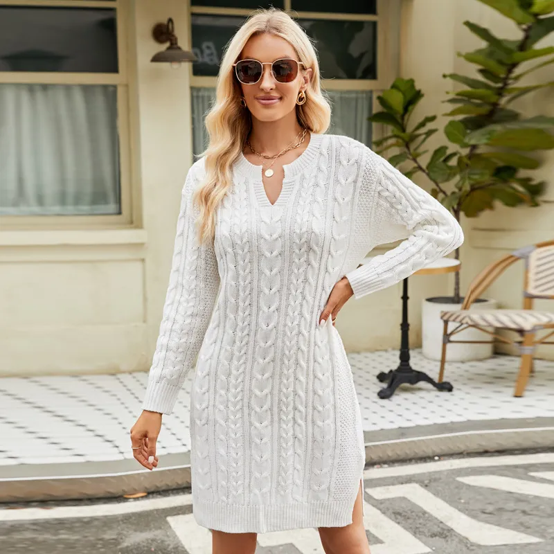 Women's Twisted Midi Knitted Dress - White
