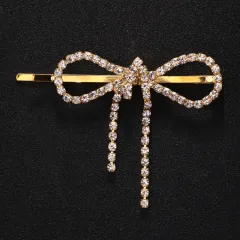 Bow Barrettes Side Bangs Cropped Hair Clip Barrettes - Gold - View 1