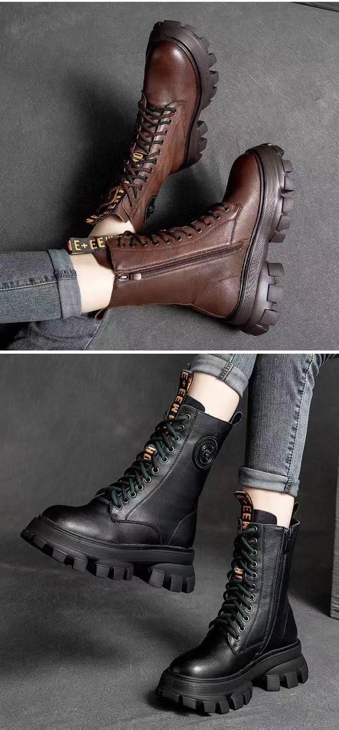 Title 6, Botas de tobillo biker retro Martin de mujer co...