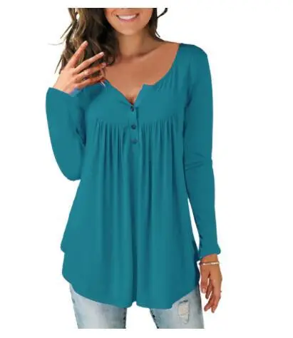 Women's Printed Plus Size Deep V Pullover T-shirt - Mj2022121401-S