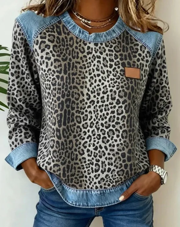 Womens Retro Crew-Neck Long-Sleeve Sweatshirt Top - Wvwy 013-5Xl