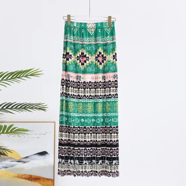 Summer New Pleated Print Skirt For Women Green - Shop at LoveMi