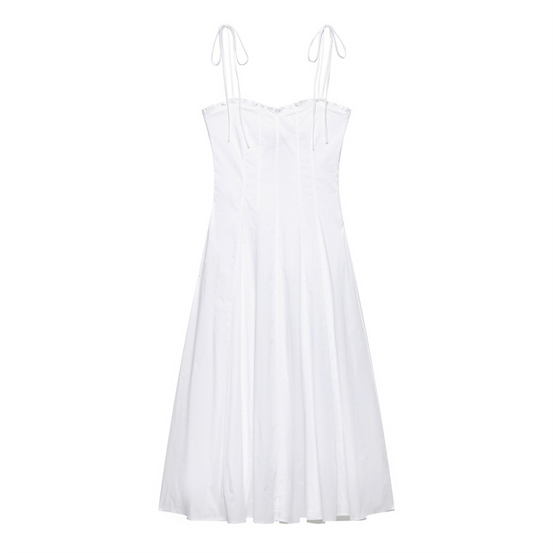 Laminated Decoration Poplin Midi Skirt Dress White - Shop at LoveMi