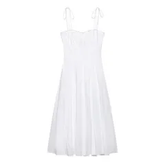 Laminated Decoration Poplin Midi Skirt Dress - White - View 1