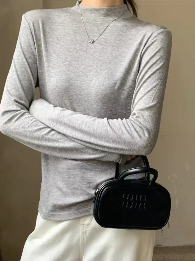 Half Turtleneck Wool Base Shirt Female 2 Solid Color Inner Wear Gray - Shop at LoveMi