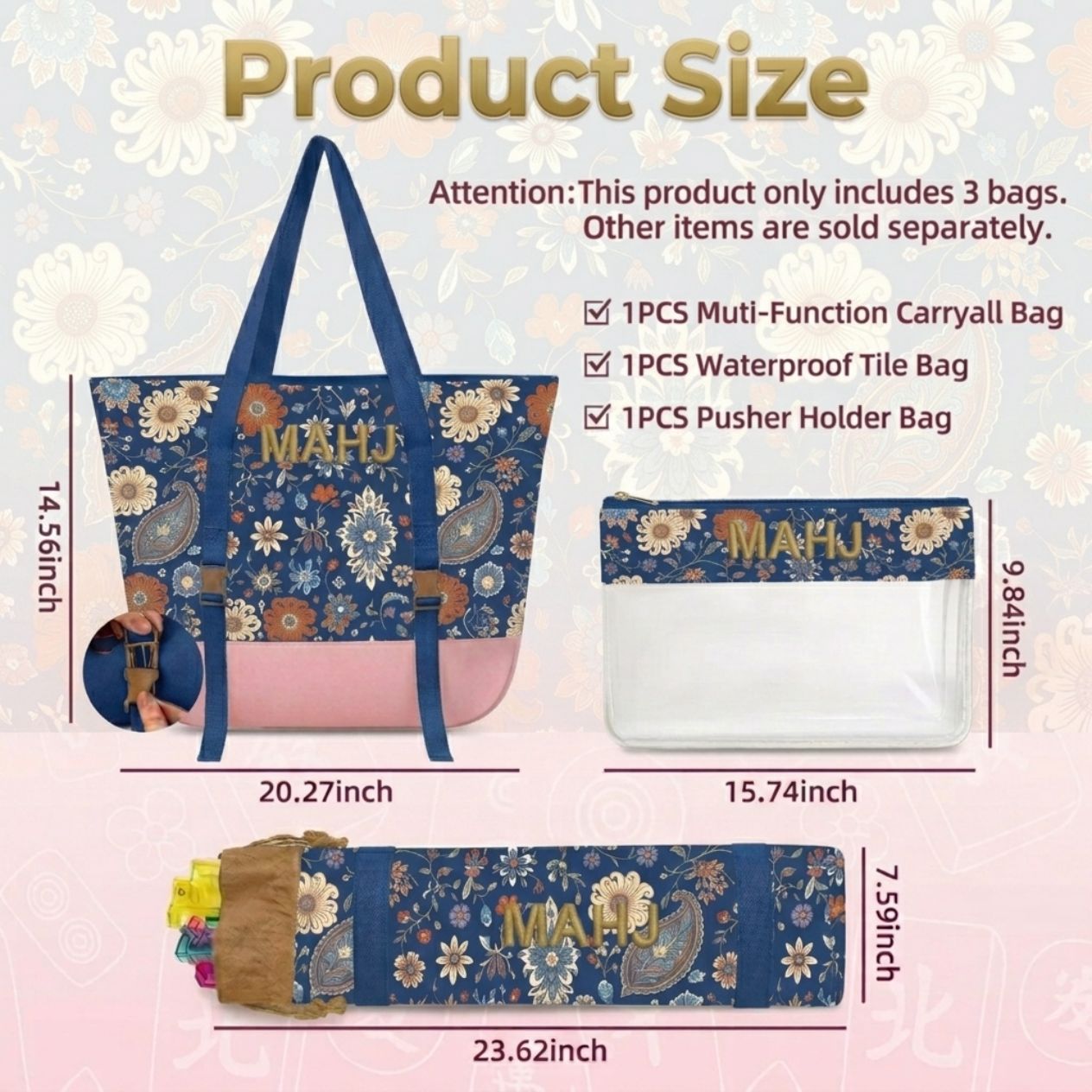 Retro Paisley Floral Embroidered Mahjong Storage Three-Piece Makeup Bag Set