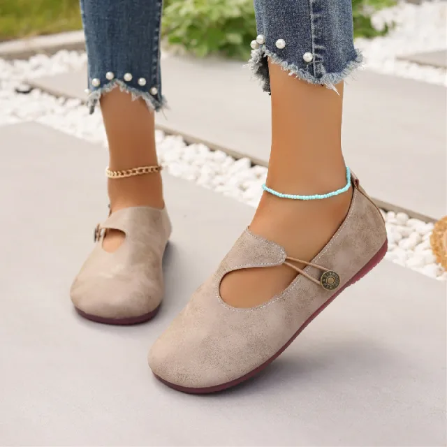 Slip on Soft Bottom Lazy Doug Shoes Flat Round Head Leisure Women's Shoes Beige - Shop at LoveMi