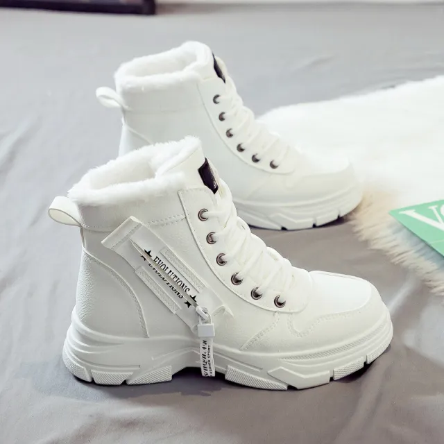 Plus Size Fleece lined Warm Snow Boots Women White - Shop at LoveMi