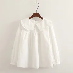 Sweet Cute Princess Style Doll Collar Ruffled Long Sleeve Shirt - White Long Sleeve - View 1