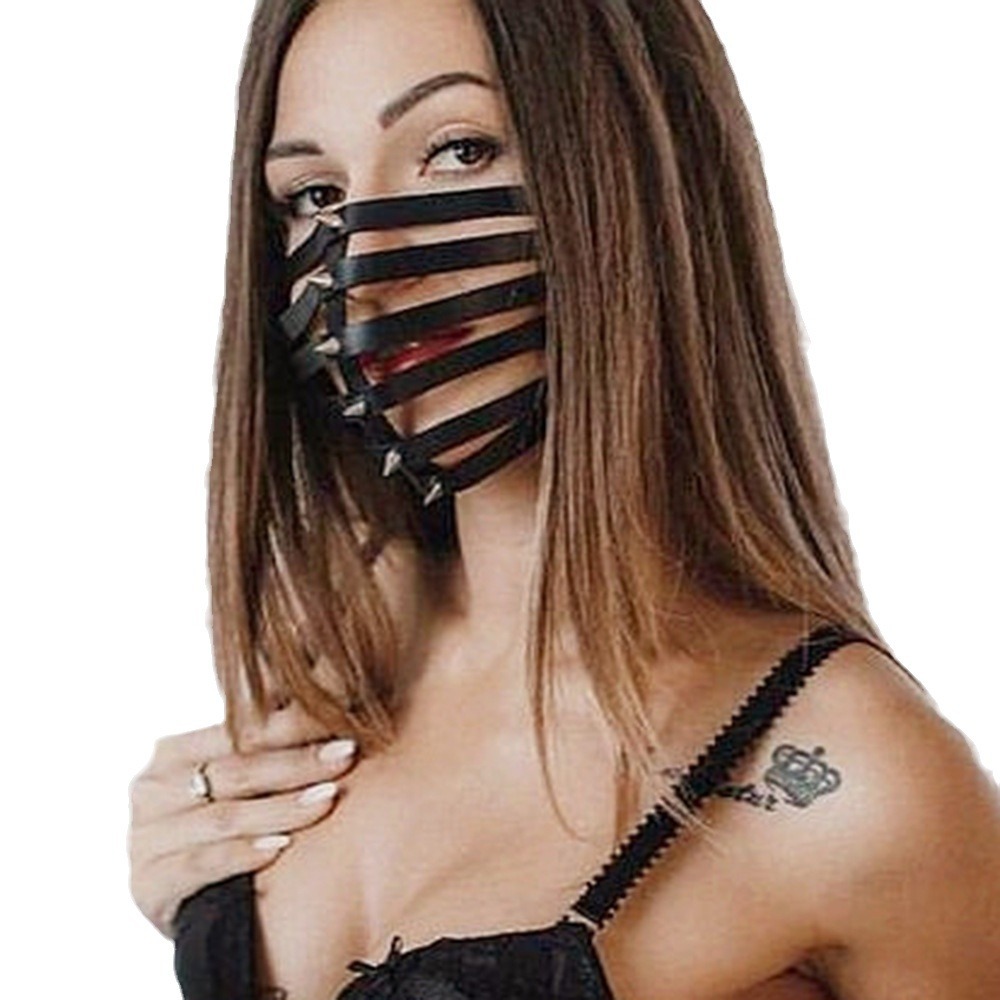 Spiked Rivet Leather Mask, Cutout Gothic Style