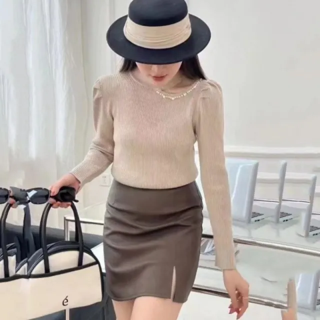 Women's Half Turtleneck Beaded Bottoming Shirt Autumn And Winter High Sense Khaki - Shop at LoveMi