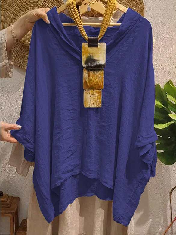 Womens Fashionable Casual Cotton-Linen Loose Shirt