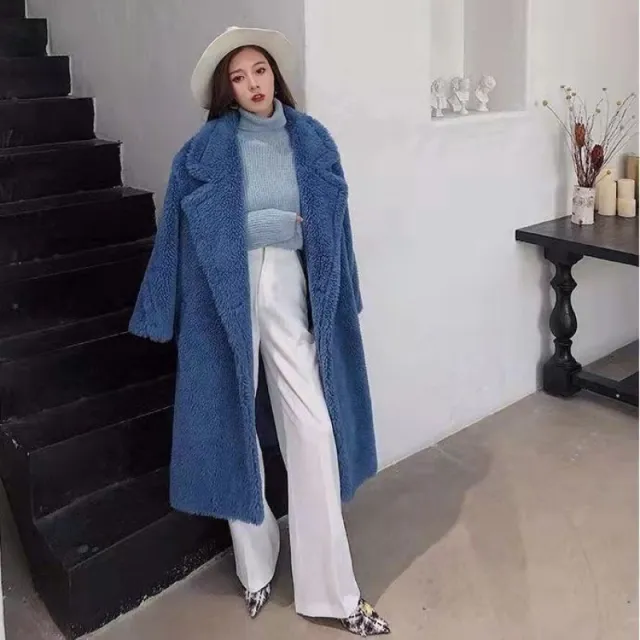Womens Long Cashmere Like Coat Blue - Shop at LoveMi
