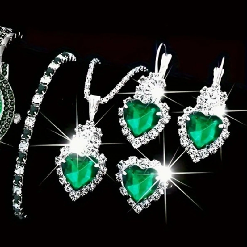 Rhinestone Light Blue Necklace Earrings And Ring Four-piece Set