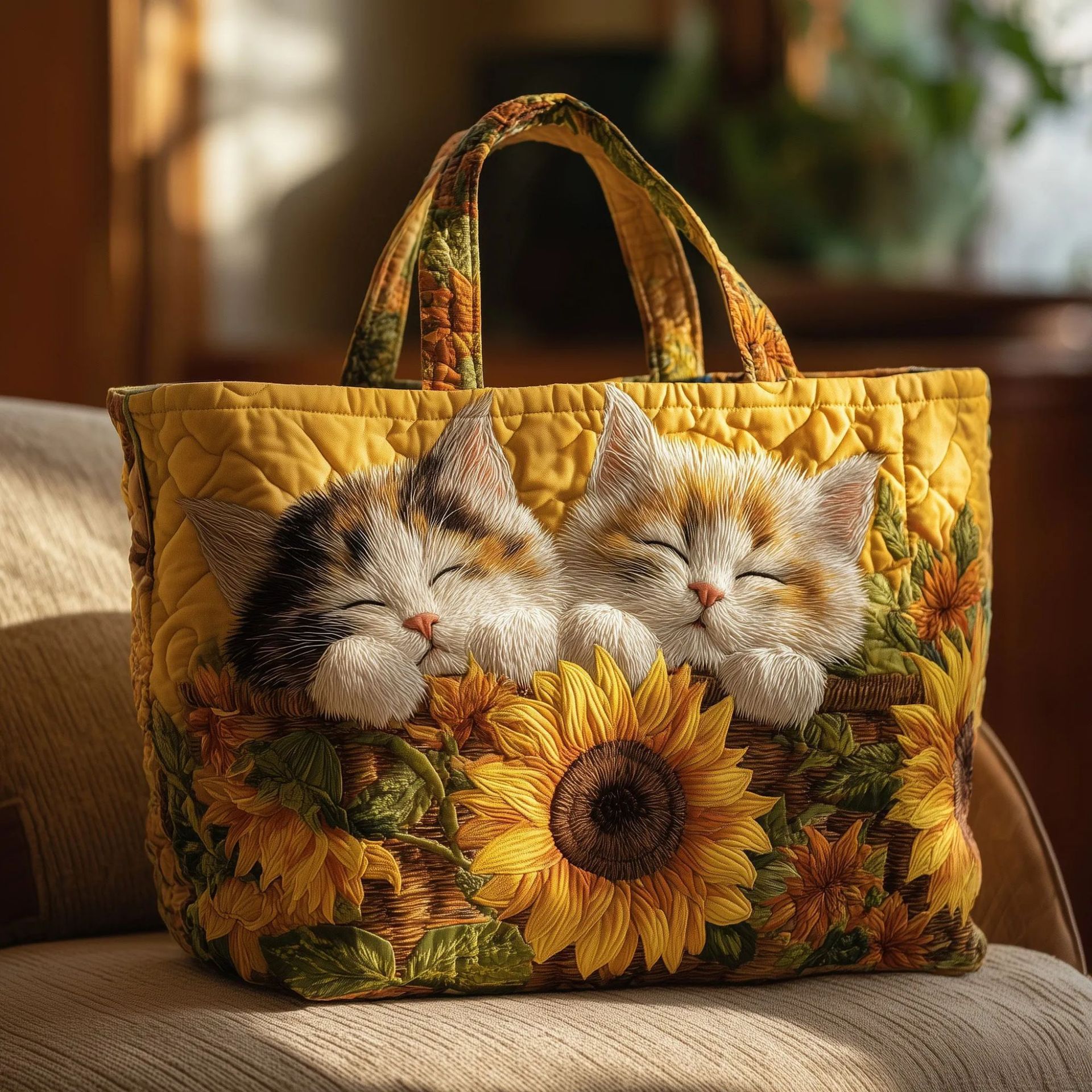 Creative, High-Capacity Tote Bag With Digital Print And Quilted Embroidery