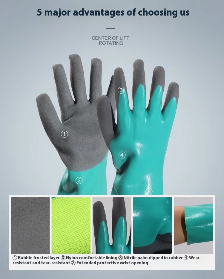 Women's Wanghai Waterproof Lengthened Nitrile Wear-resistant Oil-resistant Puncture-proof Gloves - Image 6
