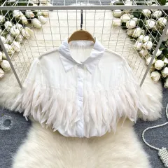 Puff Sleeve Shirt Fashionable Sheer Top - White - View 1