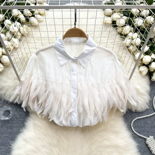 Puff Sleeve Shirt Fashionable Sheer Top White - Shop at LoveMi