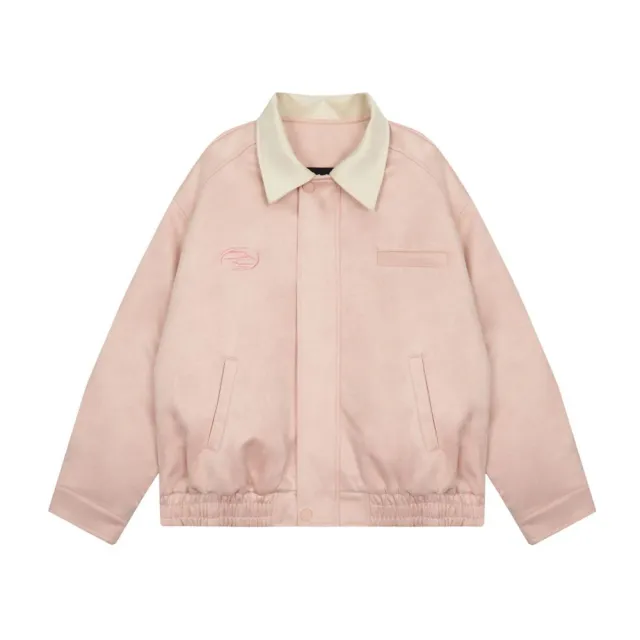 Color Contrast Patchwork Lapel Loose Baseball Cotton padded Coat Pink - Shop at LoveMi