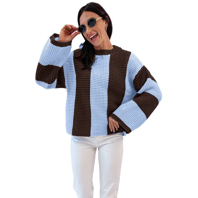 Striped Colorblock Warm Sweater For Women Lc2727853P1204 - Shop at LoveMi