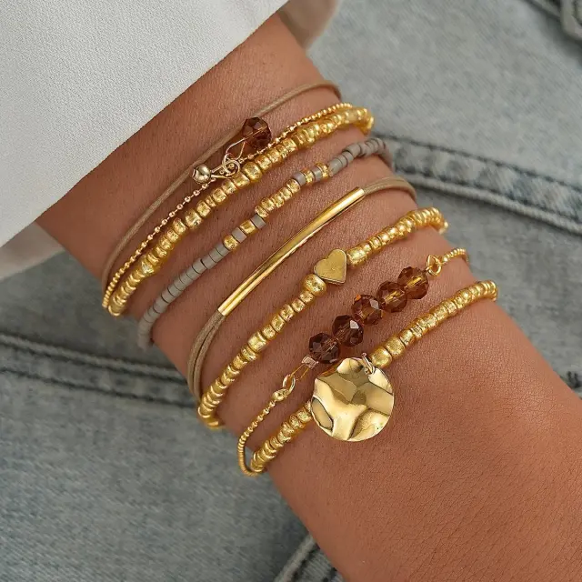 Vacation Style Handmade Beaded Seed Bracelet Women's Retro Multi element Layered Heart Charm 6495601Hb - Shop at LoveMi