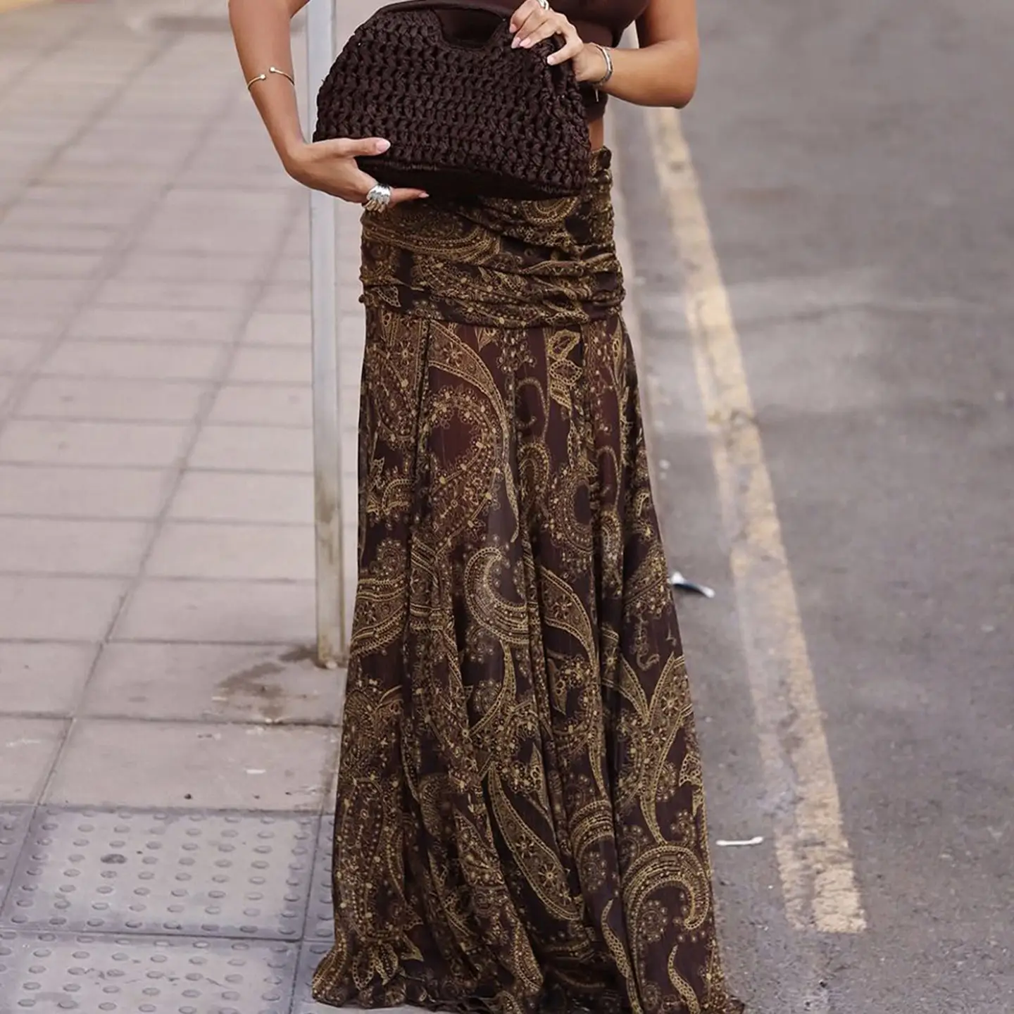 Retro Print Slim-fit Skirt For Women