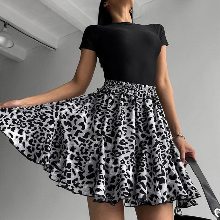 American Retro High Waist Leopard-print Design Asymmetric A- Line Skirt Short Skirt - Image 2
