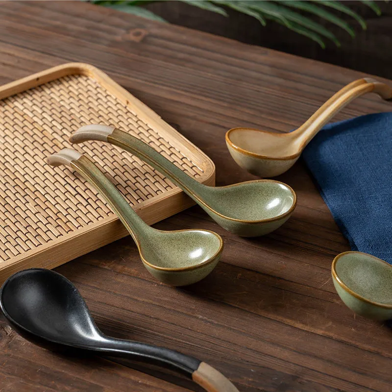 Japanese Style Handmade Stoneware Tableware Small Spoon