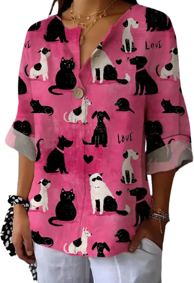 Women's Fashion Personalized Cotton Shirt Casual Top Red - Shop at LoveMi
