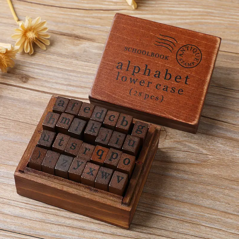 Wooden Vintage Letter Seal Journal Diary Uppercase And Lowercase Numbers