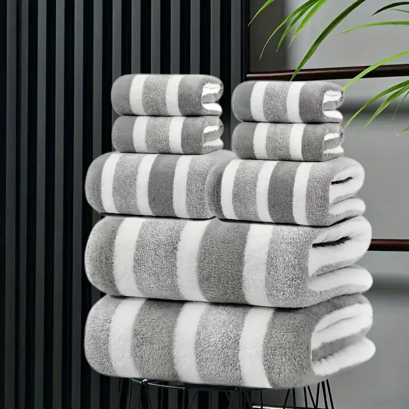 New Coral Fleece Wide Striped Square Towel Set