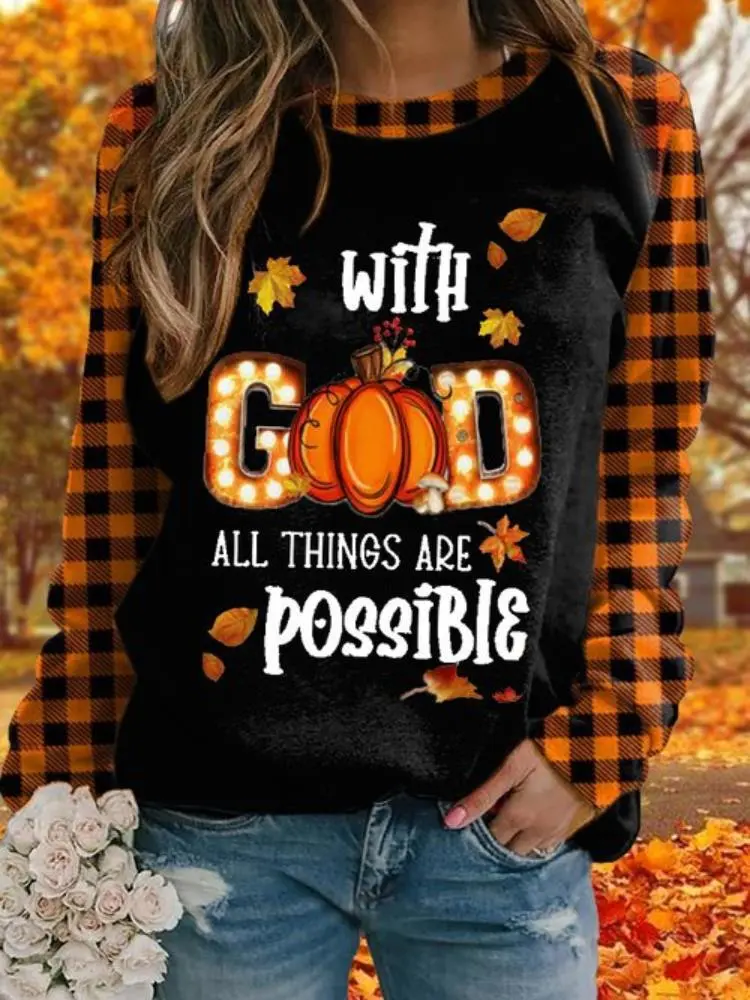 Style Trendy Line Fashion Round Neck Halloween Pumpkin Lamp T-shirt Girl Loose Top - Ttb143 1132-L