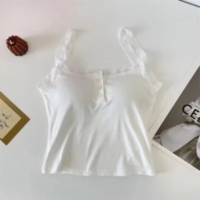 Women's Sweet Lace Solid Color Camisole White - Shop at LoveMi