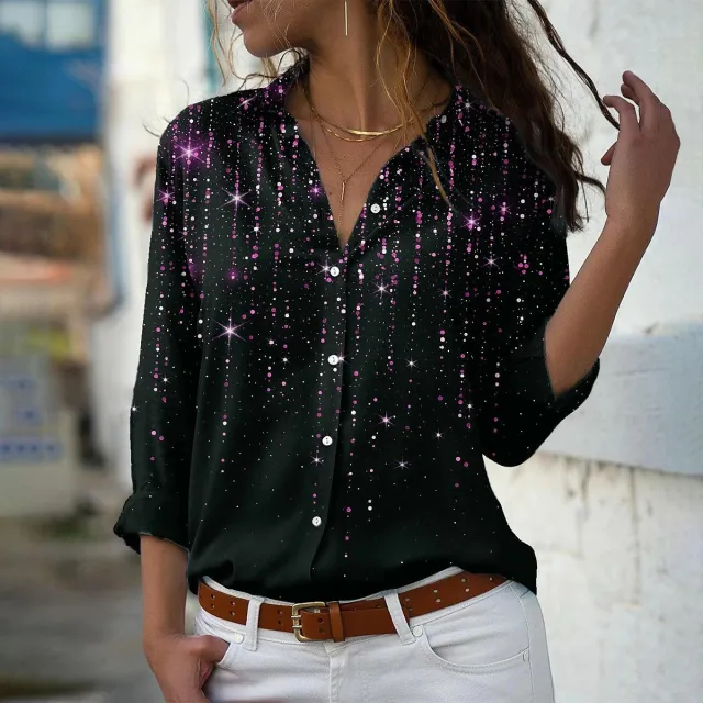 Women's 3D Sequin Gradient Printing Loose Casual Top Zha4975 M - Shop at LoveMi
