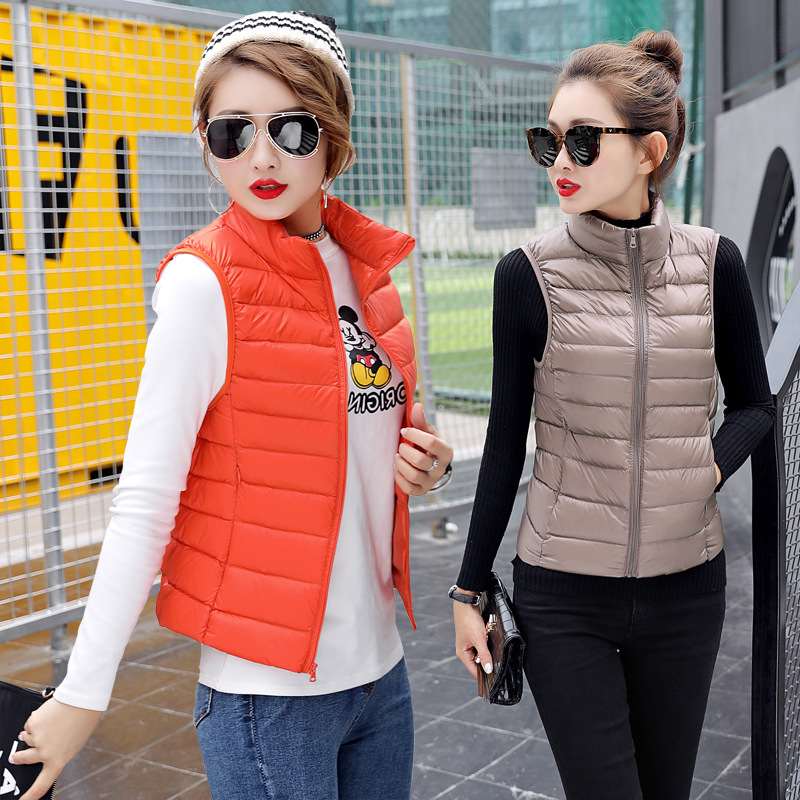 Womens Lightweight Down Vest Stand Collar Plus Size Warm Waistcoat