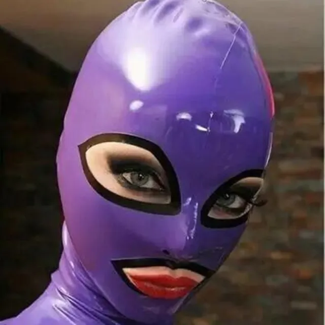 Latex Hood Mask With Zipper Role Play Purple - Shop at LoveMi