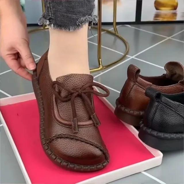 Retro Casual Lace Up Soft Leather Platform Leather Shoes Brown - Shop at LoveMi