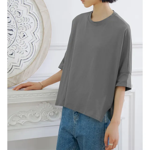 Loose fitting Pure Cotton T shirt Women's Large Version Gray - Shop at LoveMi