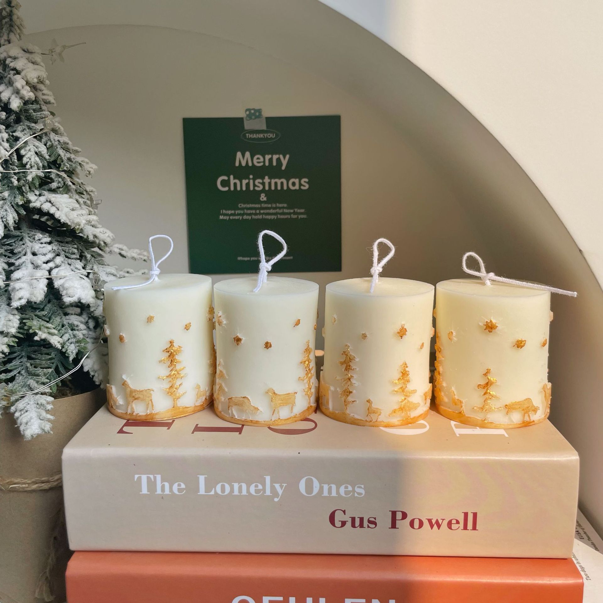 Title 31, Christmas Candle Hand-painted Relief Cylinder