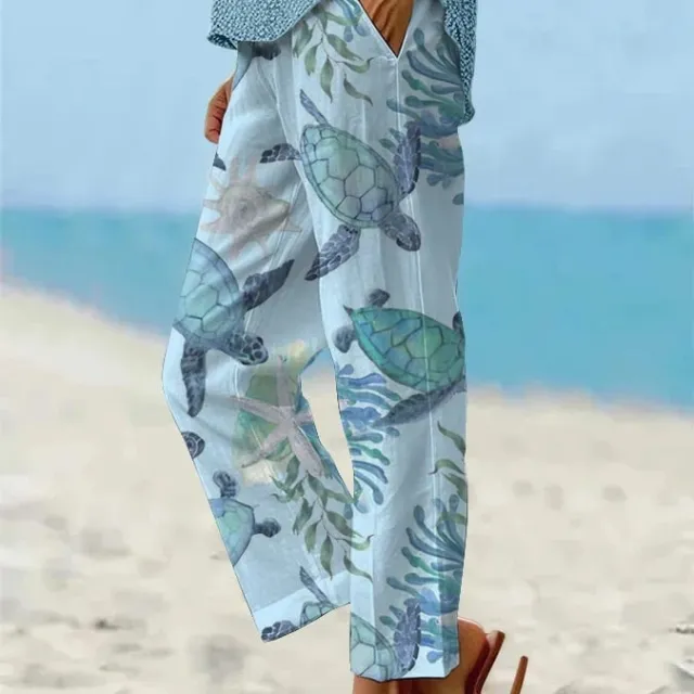 Pocket Printed Casual Cropped Pants Blue - Shop at LoveMi