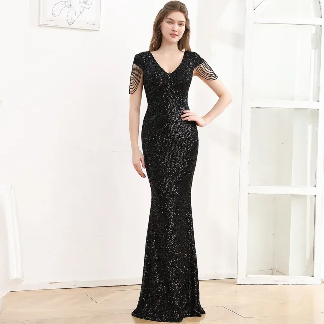 Sequined Slim Fit Slimming Long Dress Women Black - Shop at LoveMi