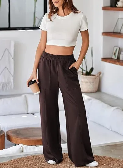 Women's High Waist Loose Wide Legs Trousers Brown - Shop at LoveMi