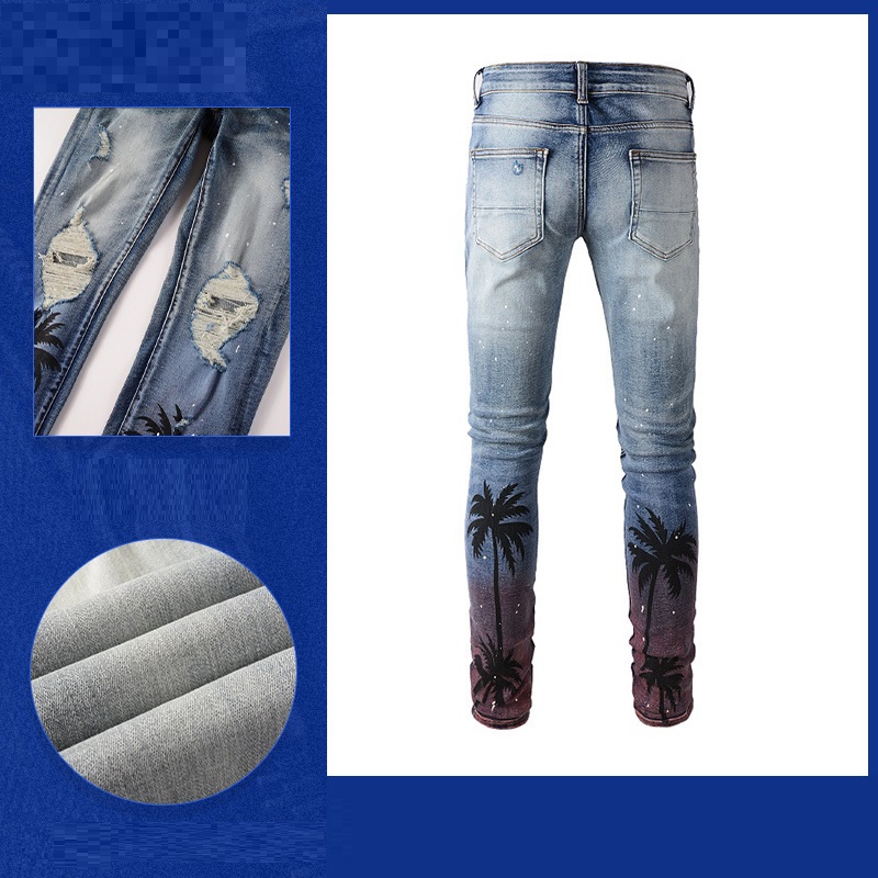 Men's Paint-splashing Style Graffiti Ripped Jeans