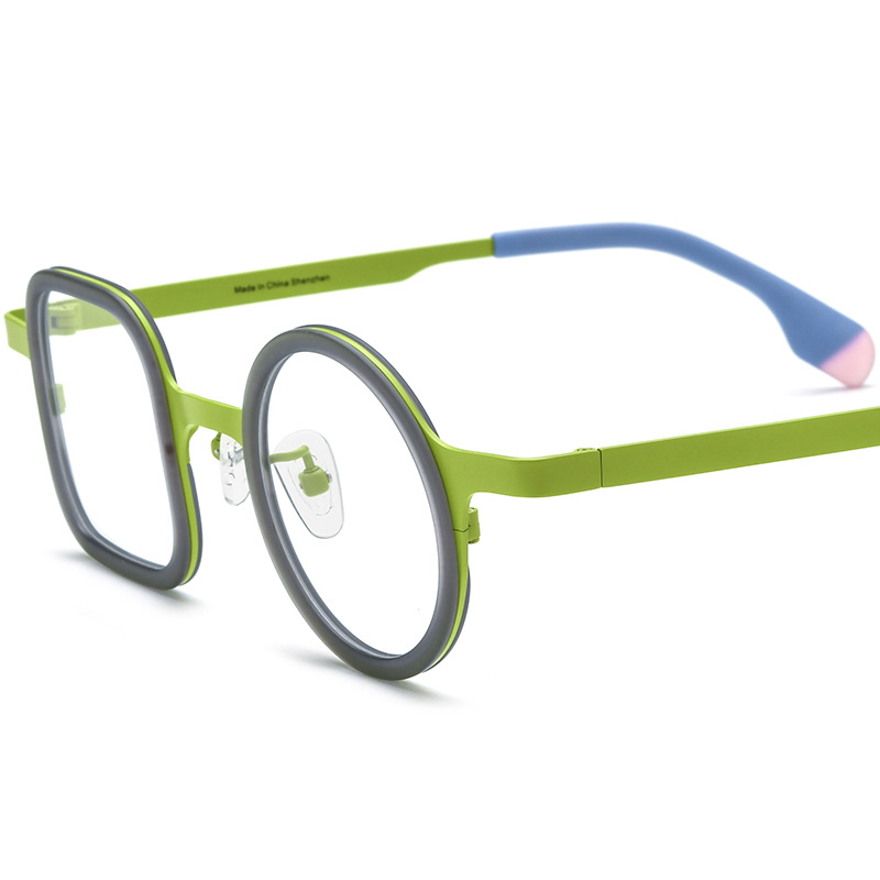 Fashion Mixed Material Titanium Eyeglass Frames, One Square And One Round, Unisex - Image 5