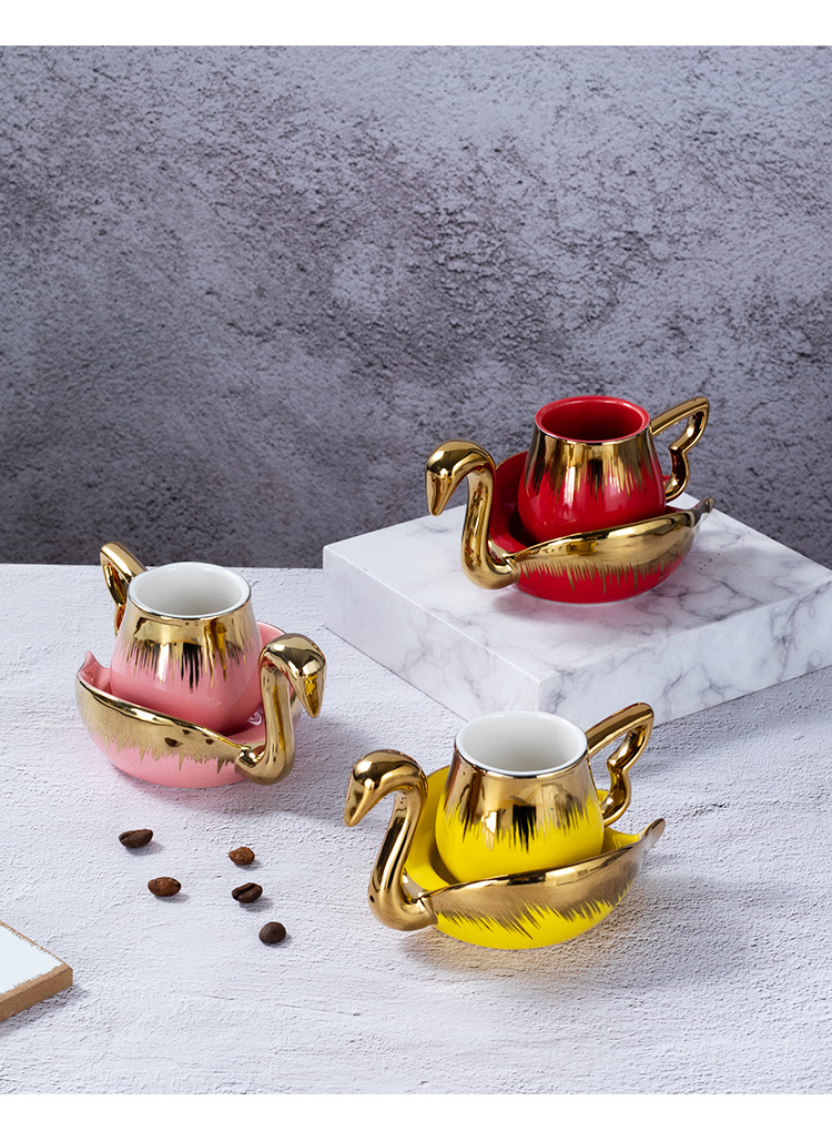 Title 11, Light Luxury Gold Swan Shape Coffee Set Suit