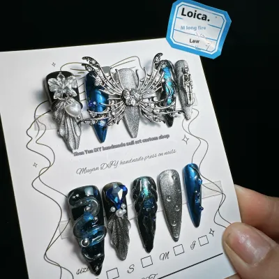 Three-dimensional Loica Luxury Dark Non-mainstream Style Hot Girl Nail Beauty Rhinestone Wear Armor