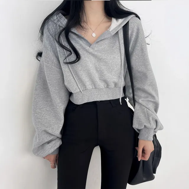 Loose Lantern Sleeve Drawstring Waist Trimming Casual Top Melange Gray - Shop at LoveMi
